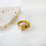 Gold Vintage - Engraved Ring with Emerald & Diamond Accents