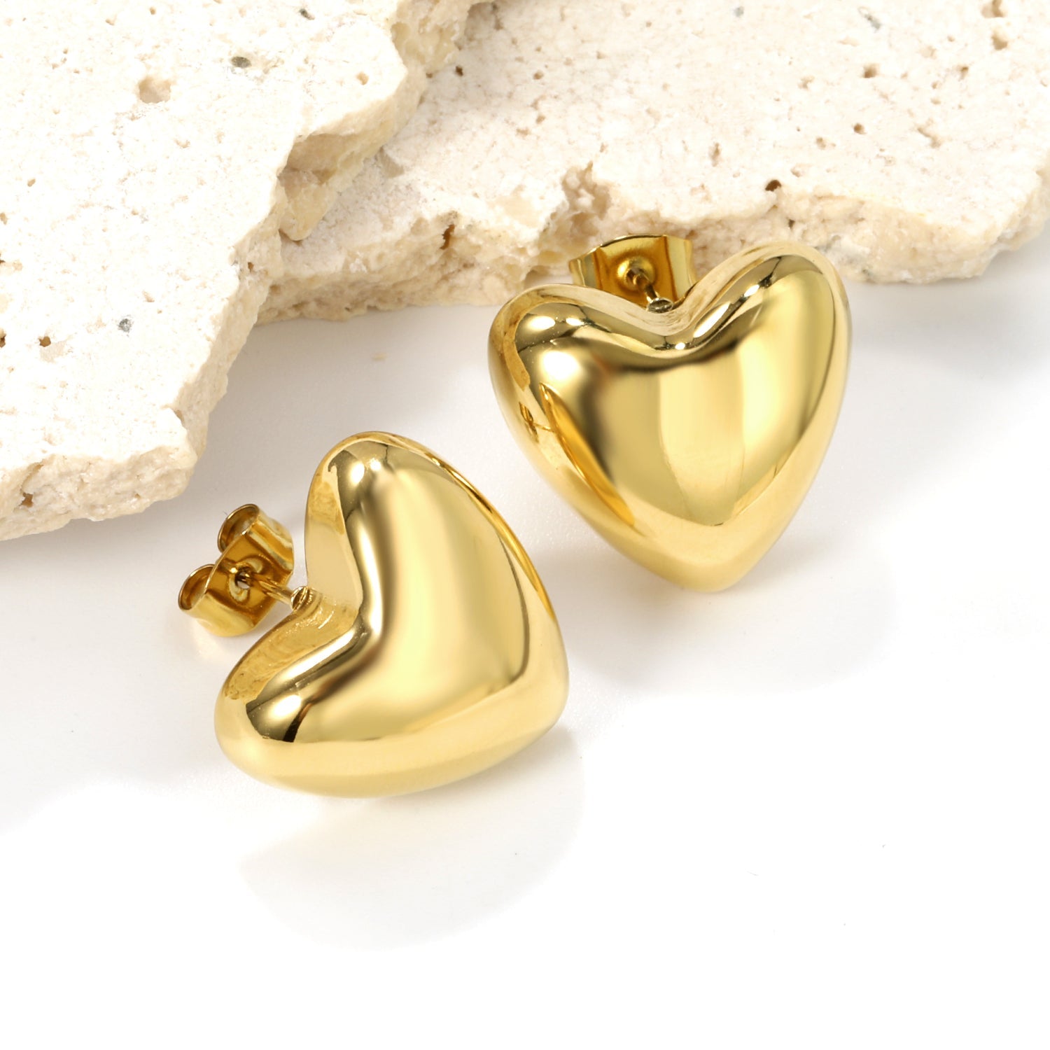 Heart-shaped gold-colored stud earrings 18*16.6mm asonjewelry