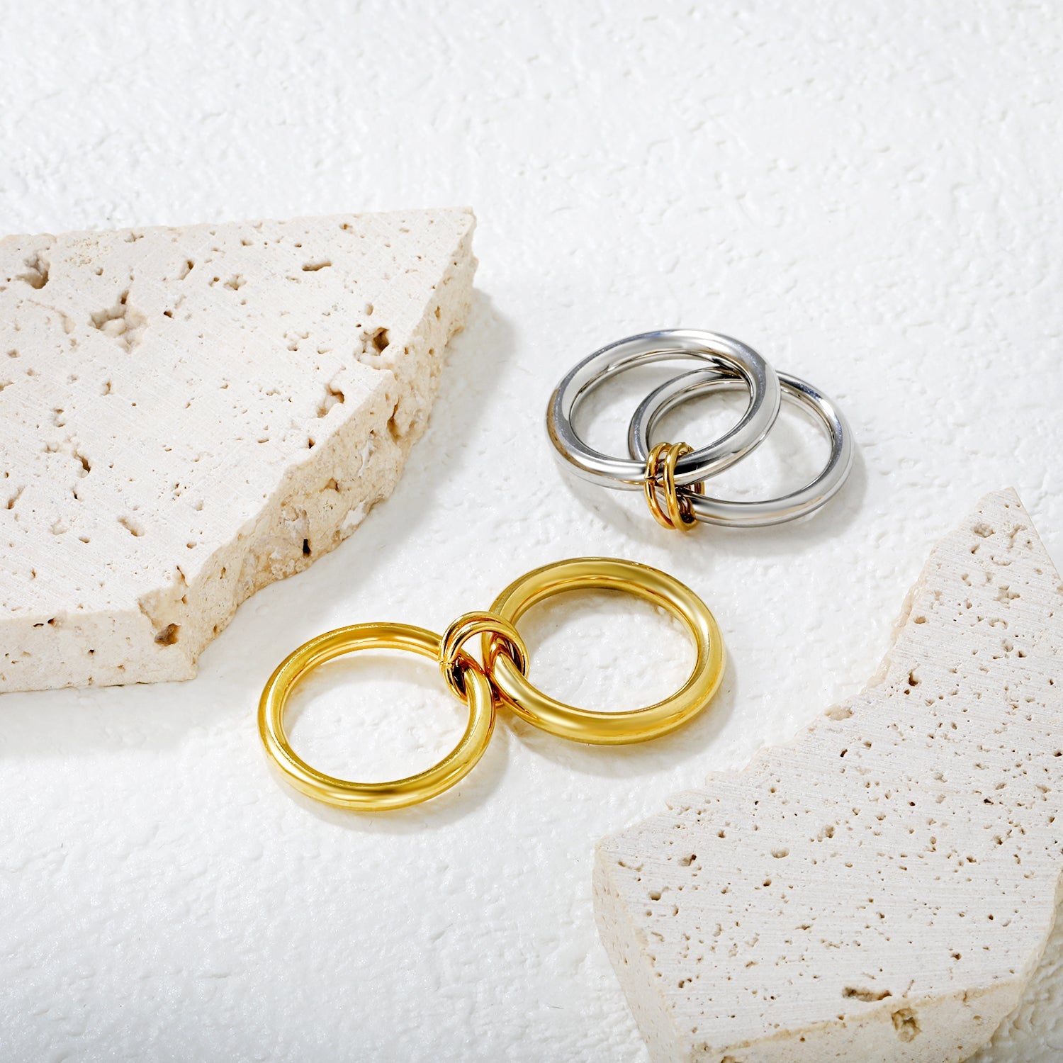 Stainless Steel & Gold - Plated Double - Loop Intertwined Rings asonjewelry