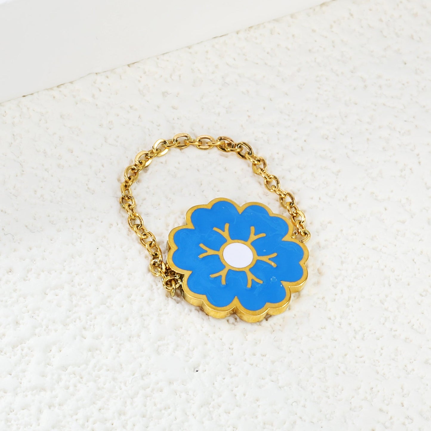 15mm Flower with Blue Drip Oil Soft Ring Gold Color asonjewelry