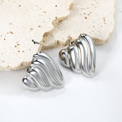 Ripple Heart Goldtone Stud Earrings 23.4mm asonjewelry