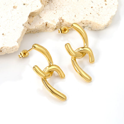 Crooked Double C Stud Earrings 13*25.3mm Gold Color asonjewelry