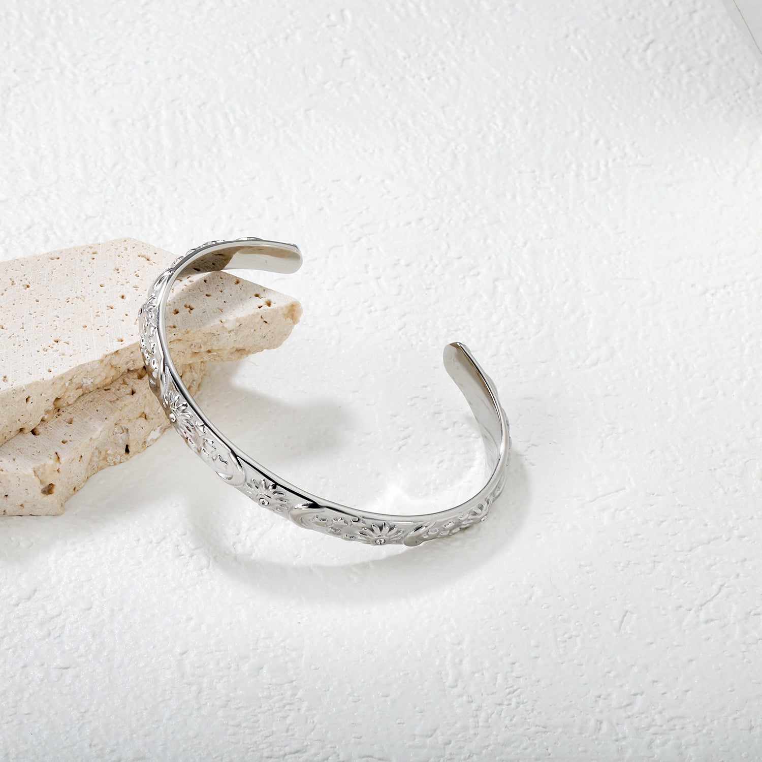 7.7mm wide, 60mm inner diameter star, moon, and sun bracelet with diamonds Steel color/gold color asonjewelry