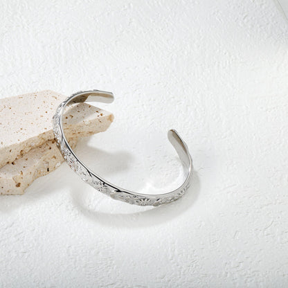 7.7mm wide, 60mm inner diameter star, moon, and sun bracelet with diamonds Steel color/gold color asonjewelry