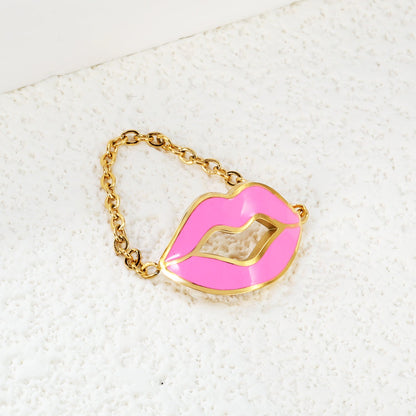 16.3*10.7mm Lips with red/pink oil drip soft ring gold color asonjewelry