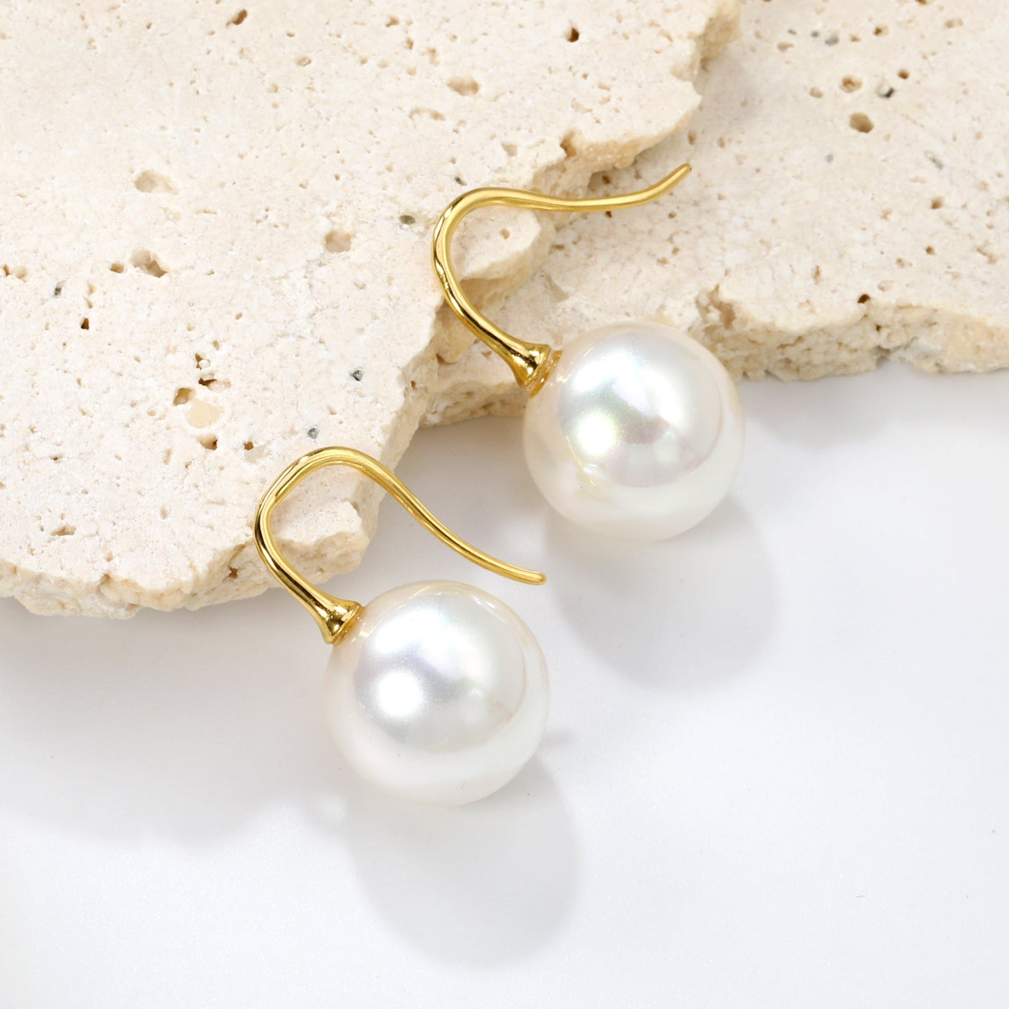 White Pearl Golden Earrings 14mm asonjewelry