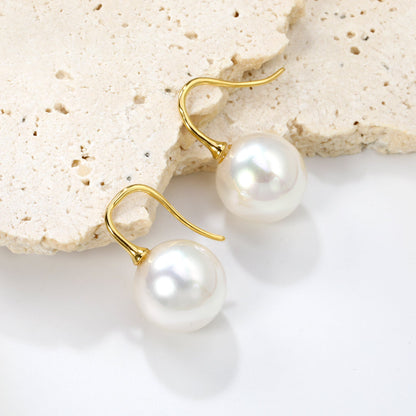 White Pearl Golden Earrings 14mm asonjewelry