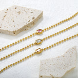 9*7mm rectangular white/pink/champagne zirconia 3mm bead chain 18+3cm+6mm round pendant bracelet gold