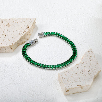 5.6 x 2.5mm rectangular green diamond clasp bracelet 18cm Steel/Gold asonjewelry