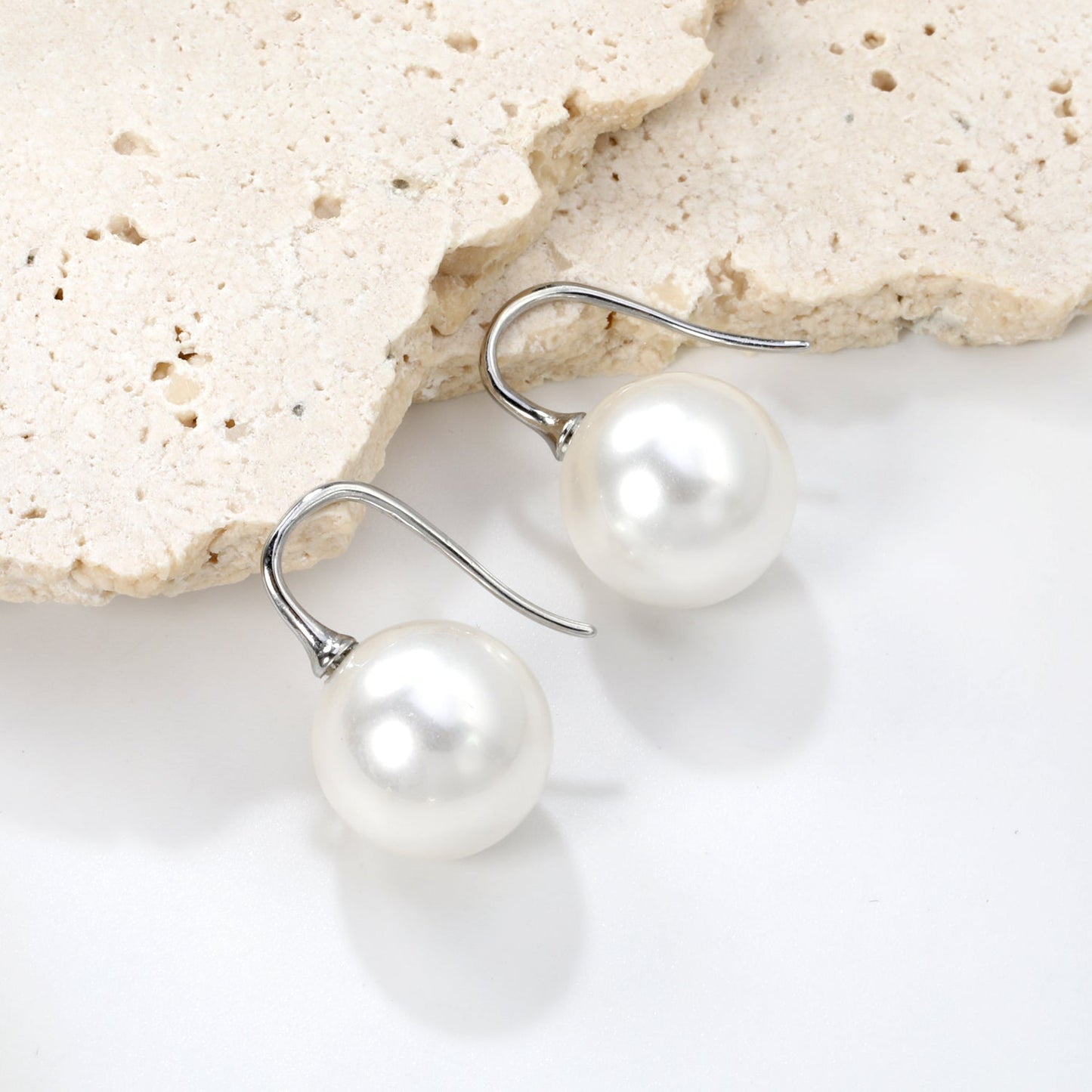 White Pearl Golden Earrings 14mm asonjewelry