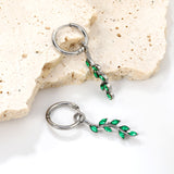 1.6x10mm I.D. Circle with 6.5*23.6mm Leaf Green Diamond Stud Earrings