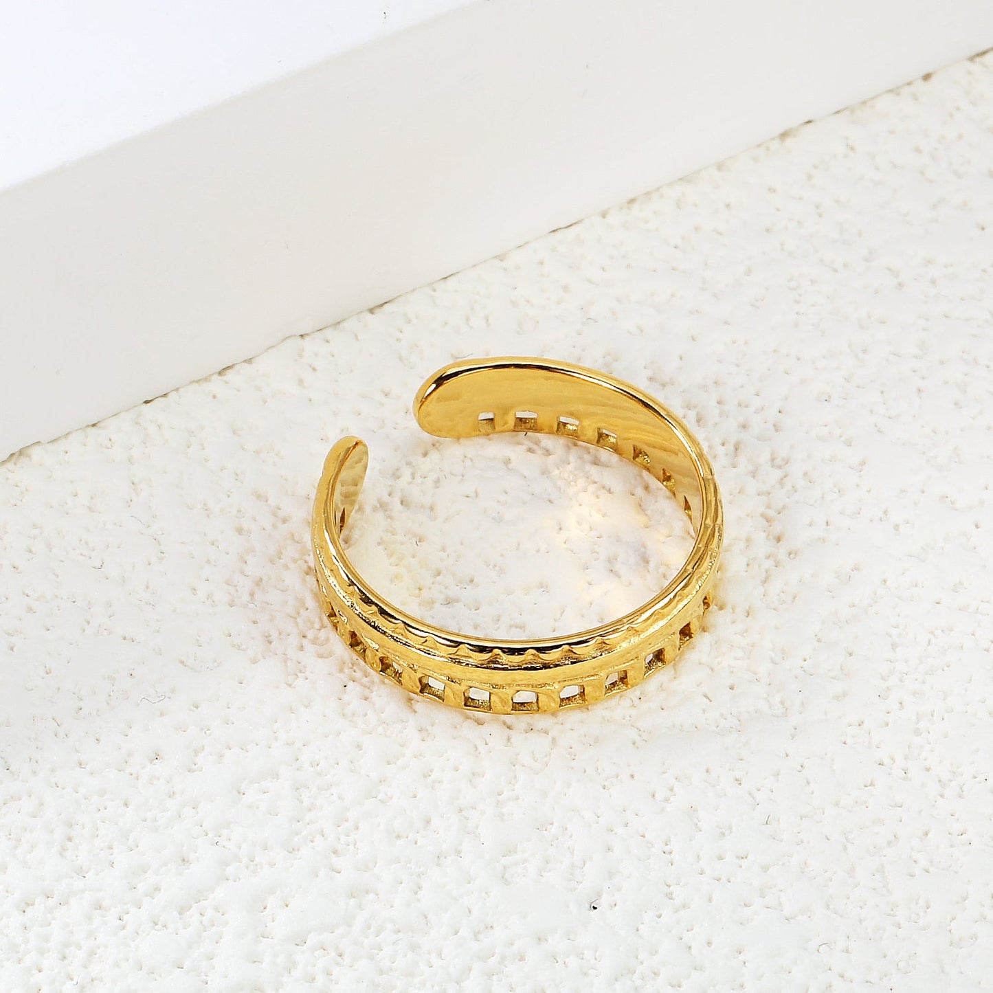 18K Gold - Plated Striped & Hollowed - out Wide Ring asonjewelry