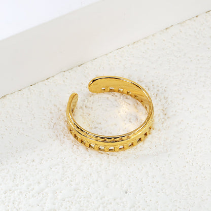 18K Gold - Plated Striped & Hollowed - out Wide Ring asonjewelry
