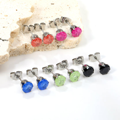Qty 10pcs 6mm Six Catch Round Mixed Color Diamonds Steel Stud Earrings asonjewelry