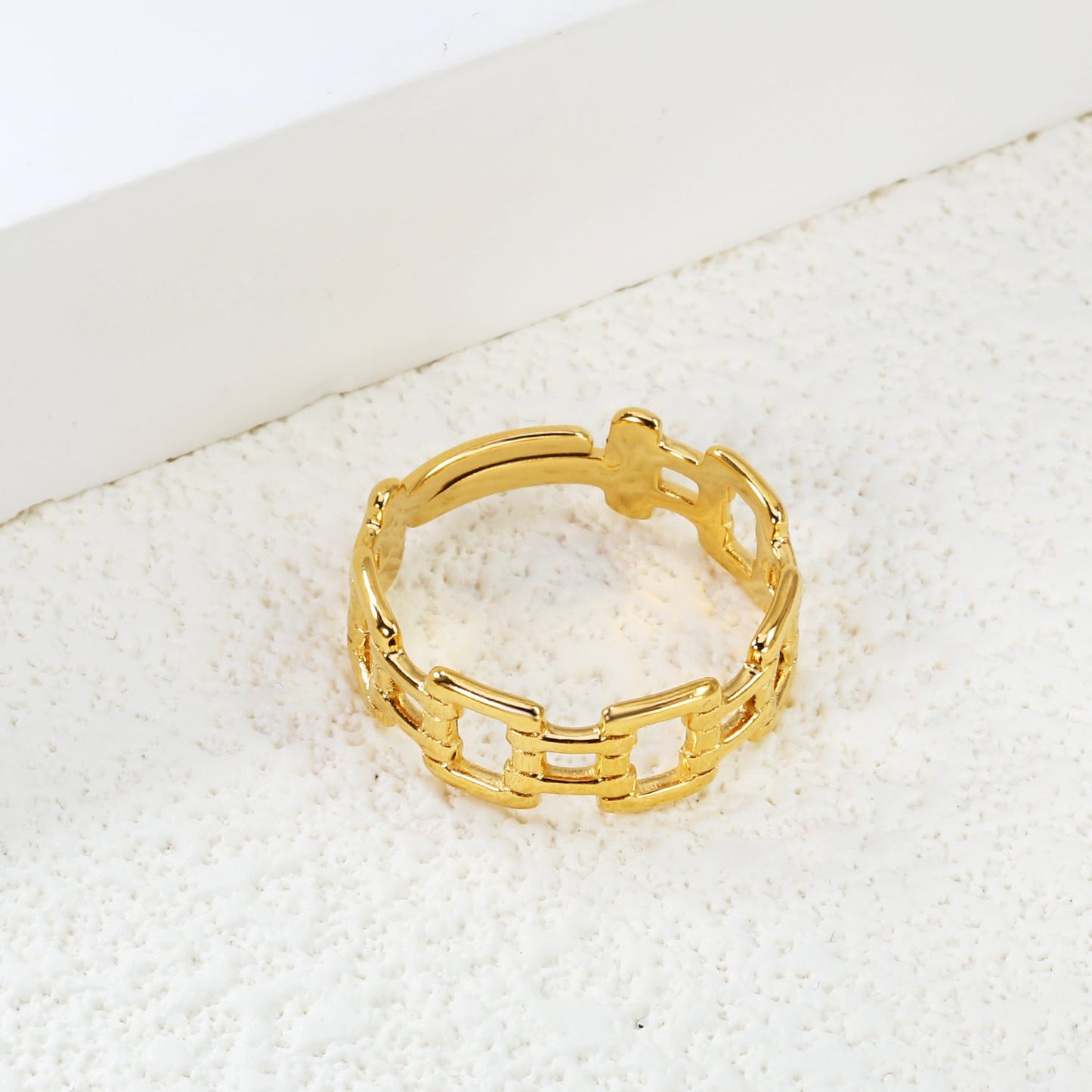 New double-layered stainless steel chain shape band ring asonjewelry