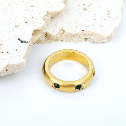 Solitaire Ring & Three Small Green Diamonds asonjewelry