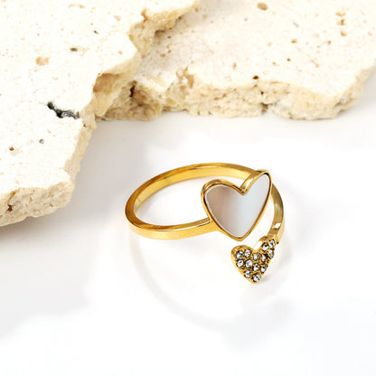 Two Hearts Small Diamonds & Inlaid Shell Ring asonjewelry