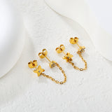 5mm flower + 0.4 cross chain 4cm + 7.8mm cutting flower imitation Czech diamond double ear stud, steel color / gold