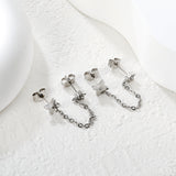 5mm flower + 0.4 cross chain 4cm + 7.8mm cutting flower imitation Czech diamond double ear stud, steel color / gold