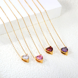 8.4*9.4mm heart shaped white zirconium/purple zirconium/garnet red zirconium/pink zirconium pendant necklace 0.3 cross chain 40+5cm+6mm round end tag gold color