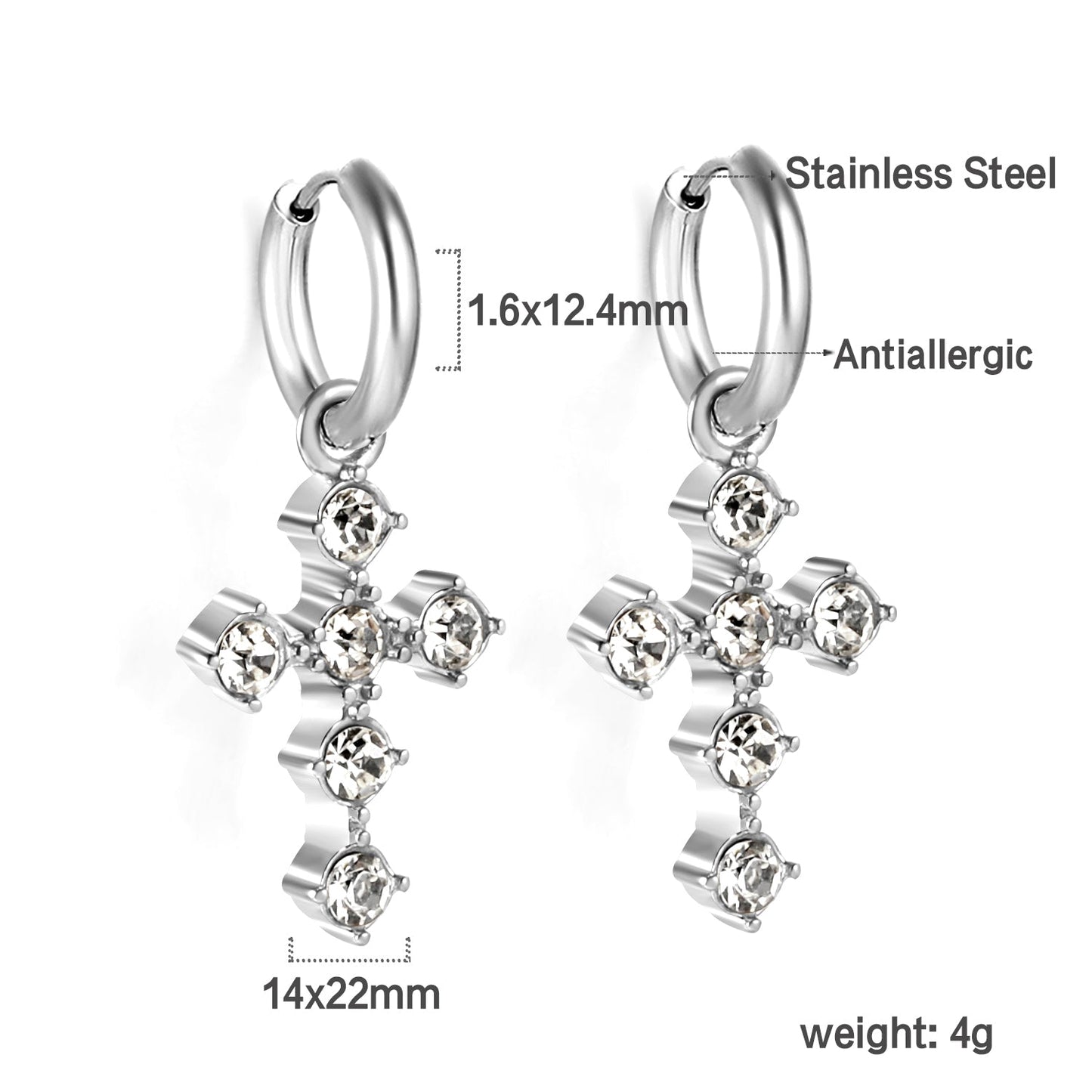 2024 New Year Fashion with Cross White Diamond Earrings asonjewelry