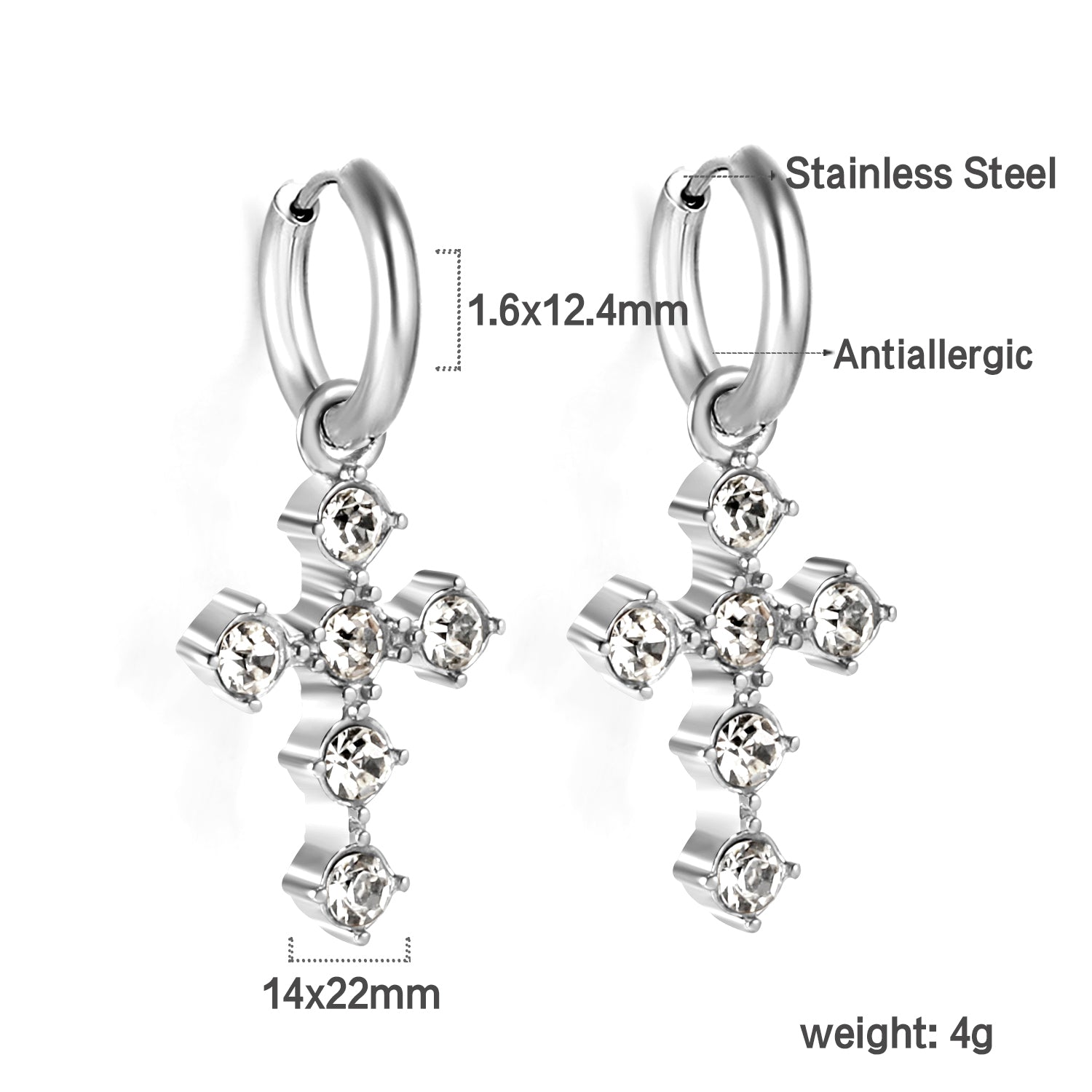 2024 New Year Fashion with Cross White Diamond Earrings asonjewelry