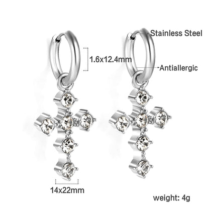 2024 New Year Fashion with Cross White Diamond Earrings asonjewelry