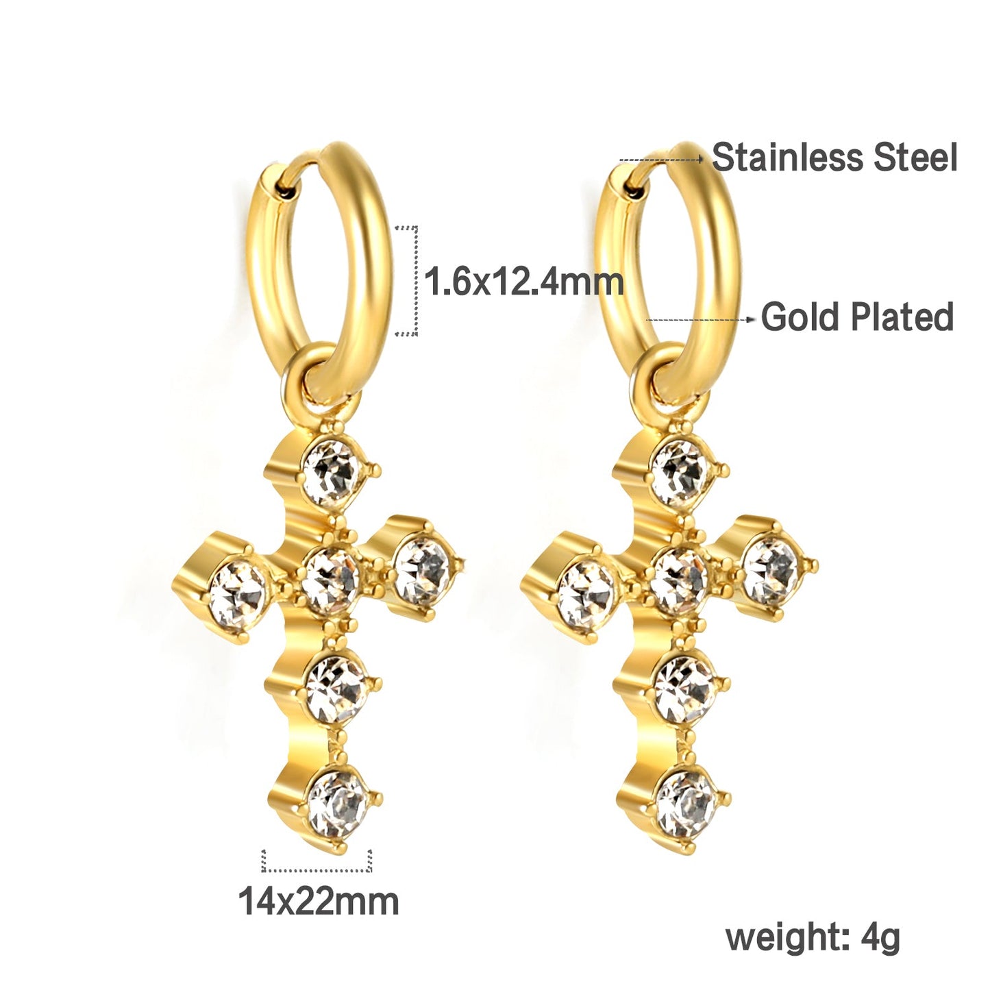 2024 New Year Fashion with Cross White Diamond Earrings asonjewelry