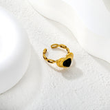 11.5 mm high heart-shaped black agate stud ring in gold, size 7#
