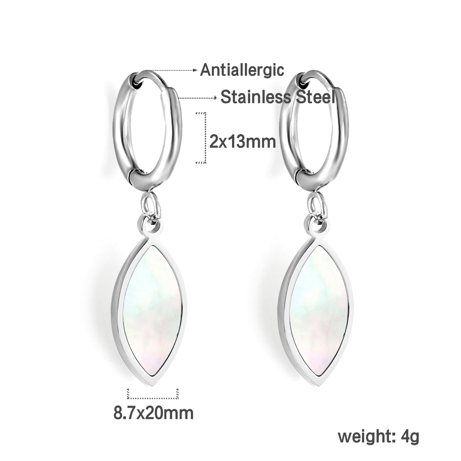 2024 New Year Fashionable Leaf-shaped White Shell Earrings asonjewelry