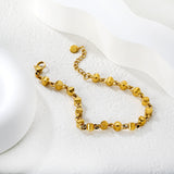 Width 5mm, thickness 5mm, special-shaped bead-link chain, 18+3cm+6mm round tail label, bracelet, steel color/golden
