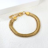 W8mm*Thick3mm Flat Snake Bracelet18+3cm+6mm Round Tail Plaque Steel/Gold