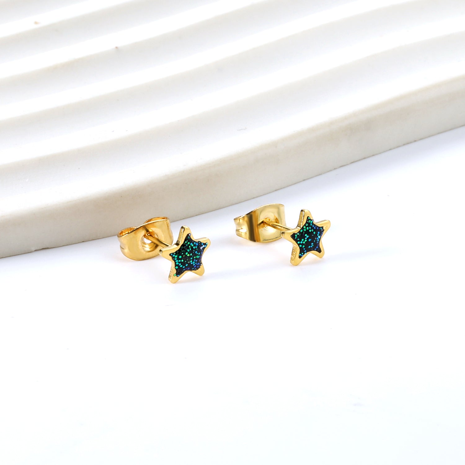 Star with Blue Cutout Stud Earrings asonjewelry