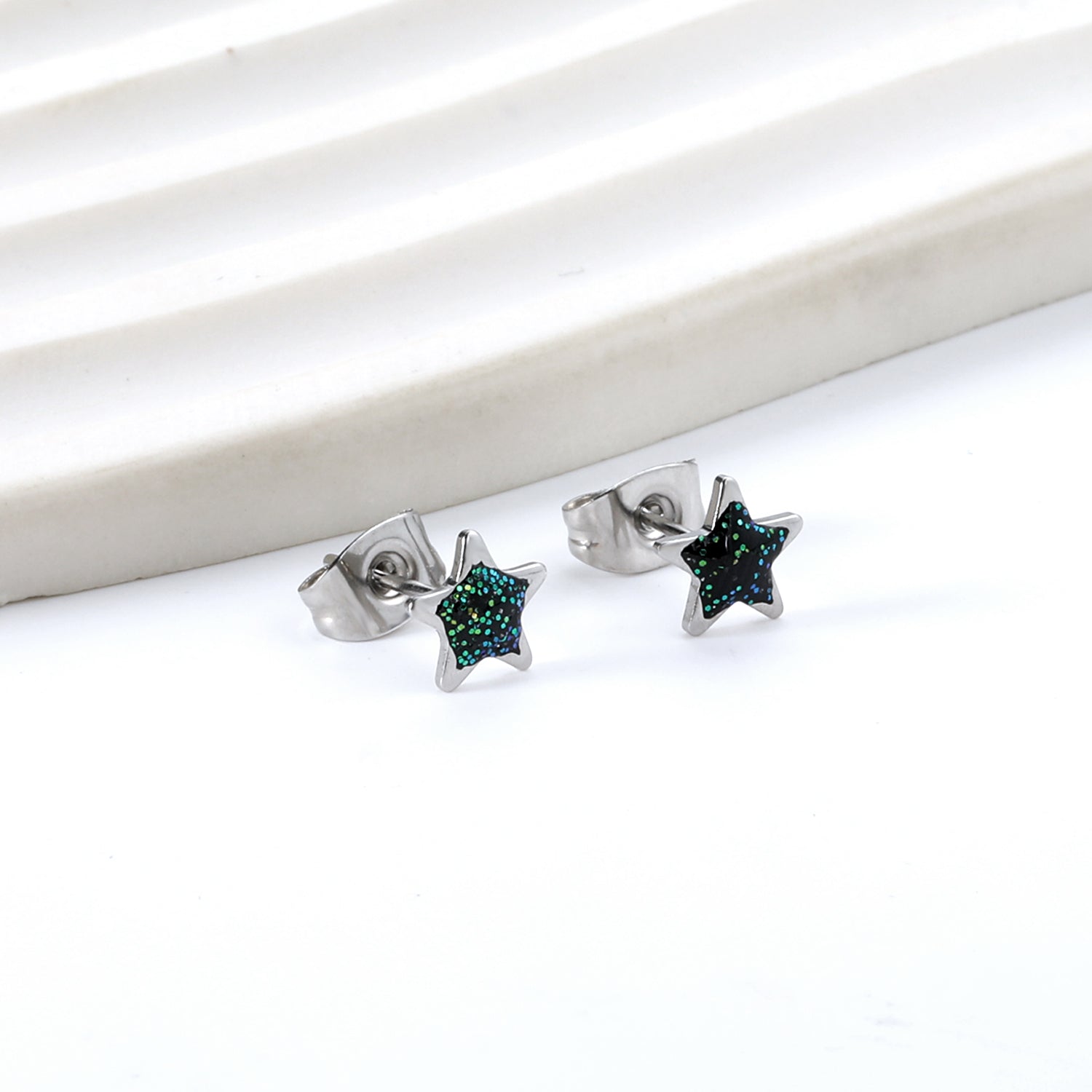 Star with Blue Cutout Stud Earrings asonjewelry