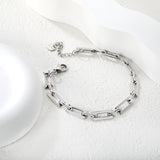 Width: 6.4mm, Thickness: 1.3mm, I-beam chain, 18+3cm+6mm round tail, brand name, bracelet, steel color/golden