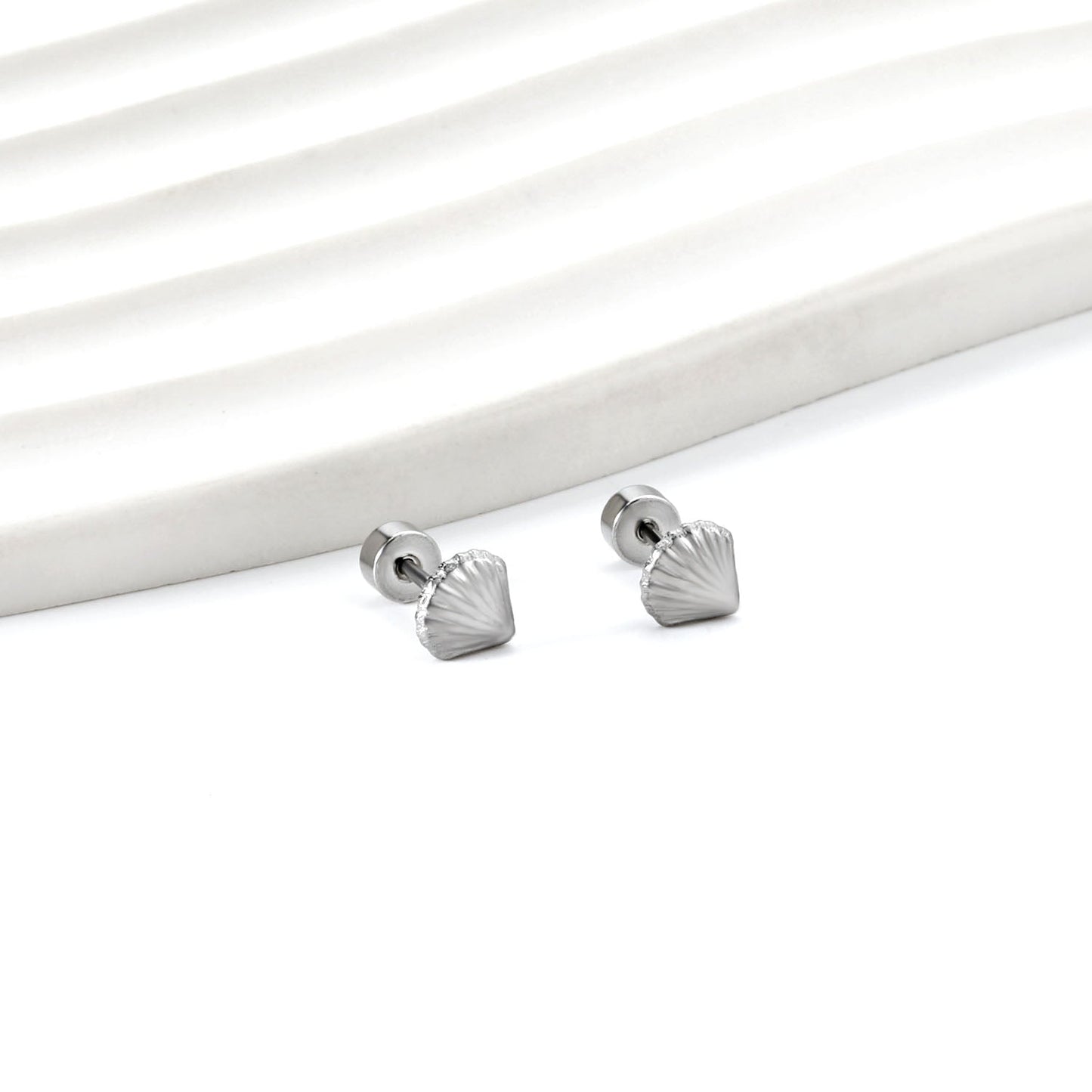 12 pairs shell shape screw-in earrings steel color asonjewelry