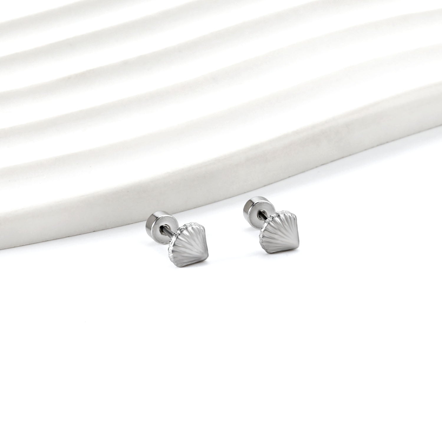 12 pairs shell shape screw-in earrings steel color asonjewelry