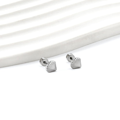 12 pairs shell shape screw-in earrings steel color asonjewelry