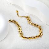 Width: 8.5mm, Thickness: 1.5mm, Length: O-shaped connection, imitation bone, 18+3cm+6mm round tail, brand name: Hand chain, steel color/Golden