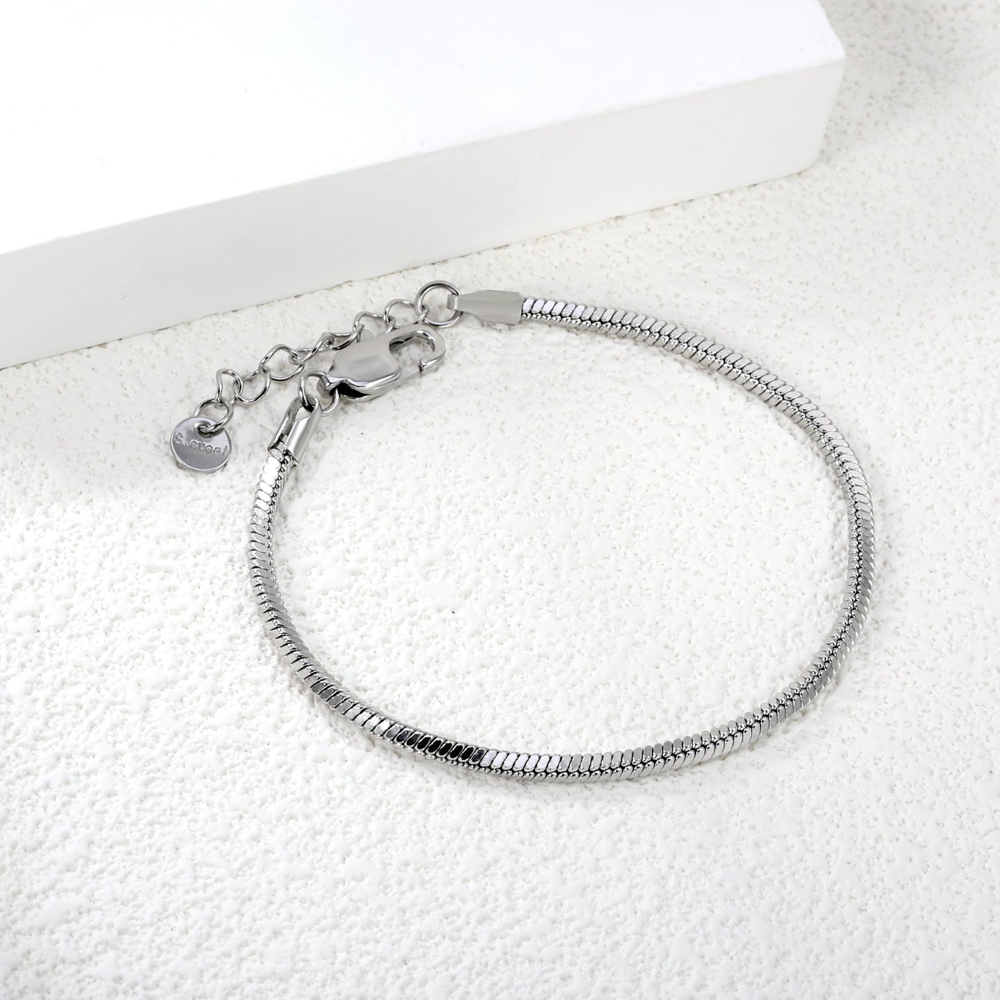 2.0mm/2.4mm Square Snake Bone Bracelet 18+3cm+6mm Round Tail Plaque Steel/Golden asonjewelry