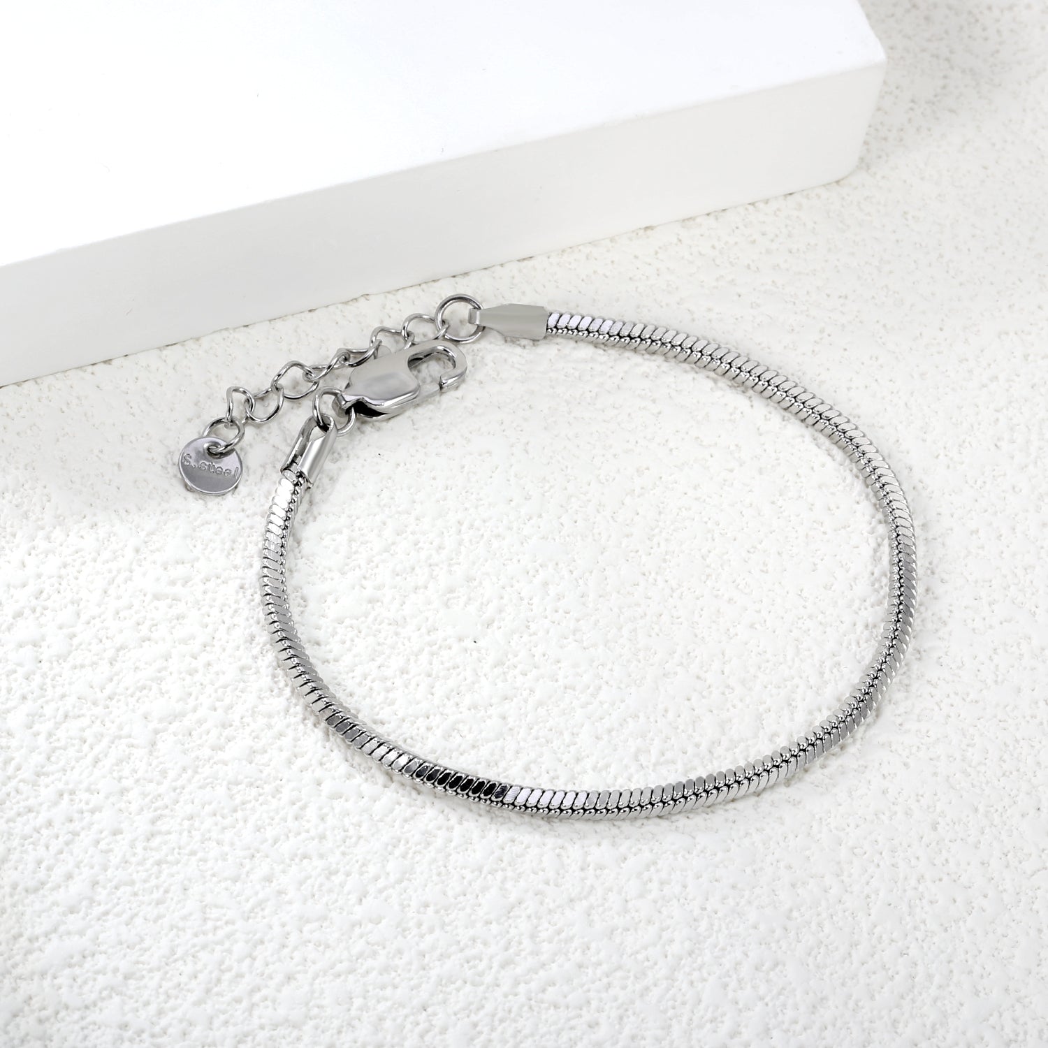 2.0mm/2.4mm Square Snake Bone Bracelet 18+3cm+6mm Round Tail Plaque Steel/Golden asonjewelry