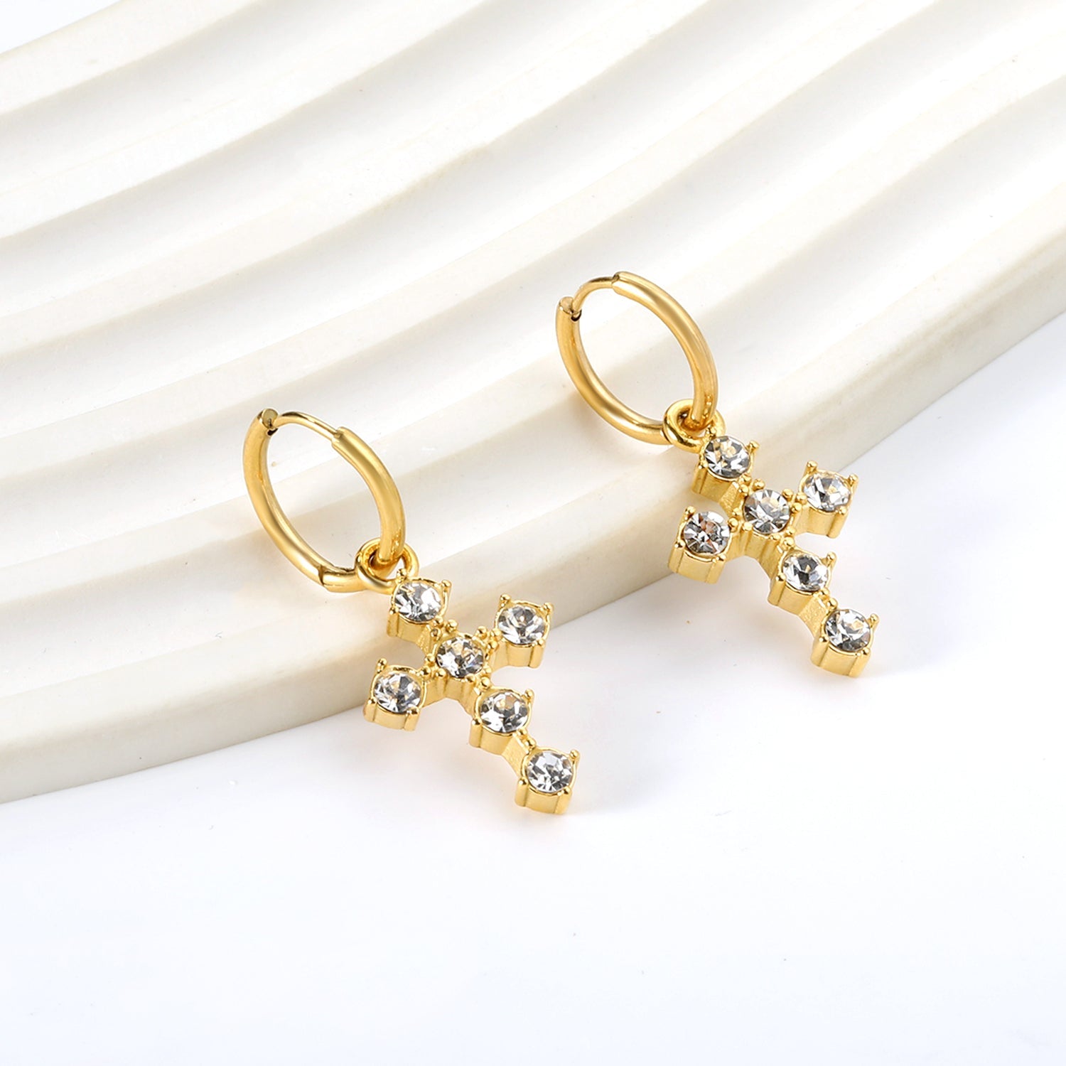 2024 New Year Fashion with Cross White Diamond Earrings asonjewelry