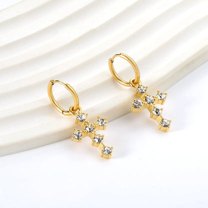 2024 New Year Fashion with Cross White Diamond Earrings asonjewelry