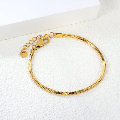 2.0mm/2.4mm Square Snake Bone Bracelet 18+3cm+6mm Round Tail Plaque Steel/Golden asonjewelry