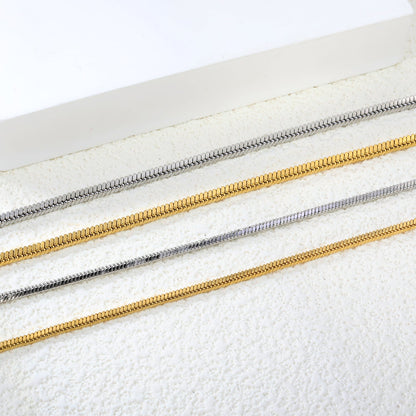 2.0mm/2.4mm Square Snake Bone Bracelet 18+3cm+6mm Round Tail Plaque Steel/Golden asonjewelry