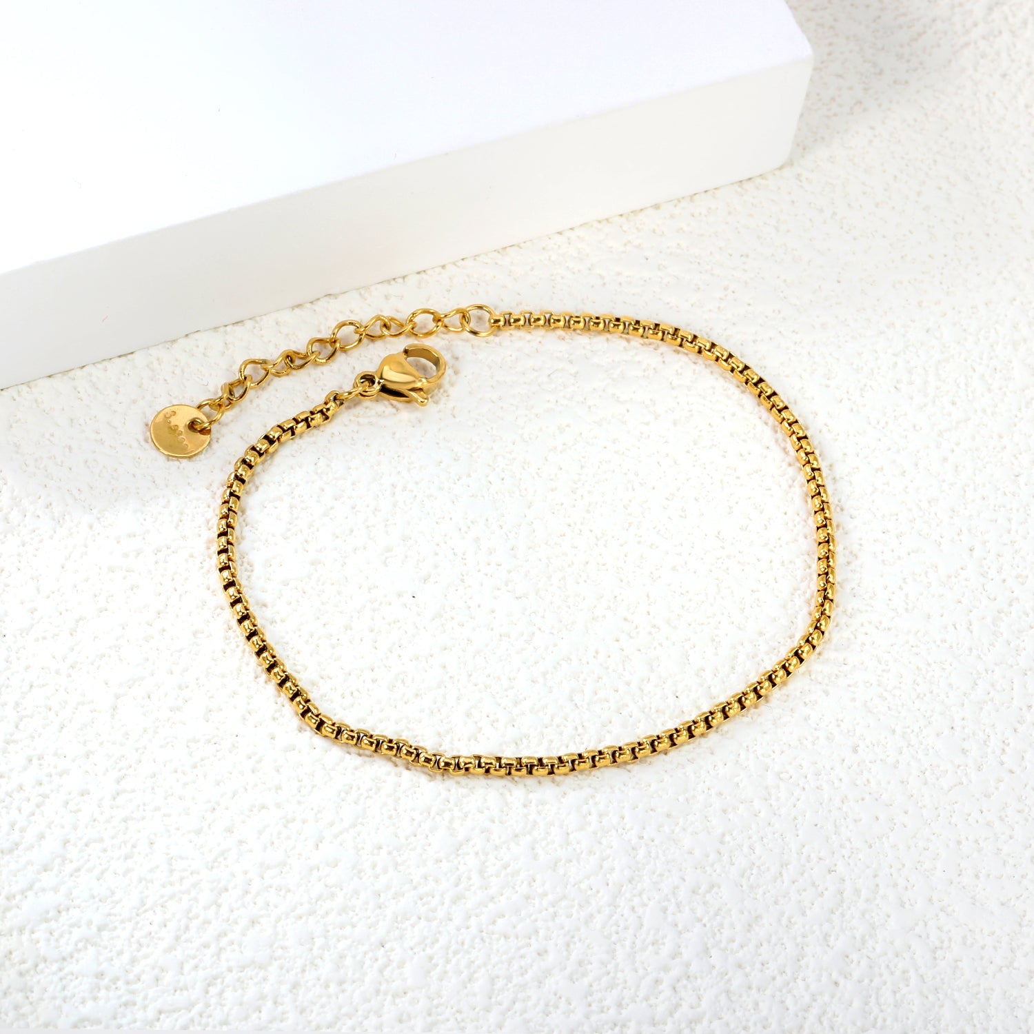 Wide 2mm/3mm Square Pearl Bracelet 18+3cm+6mm Round Tail Plaque Gold Color asonjewelry