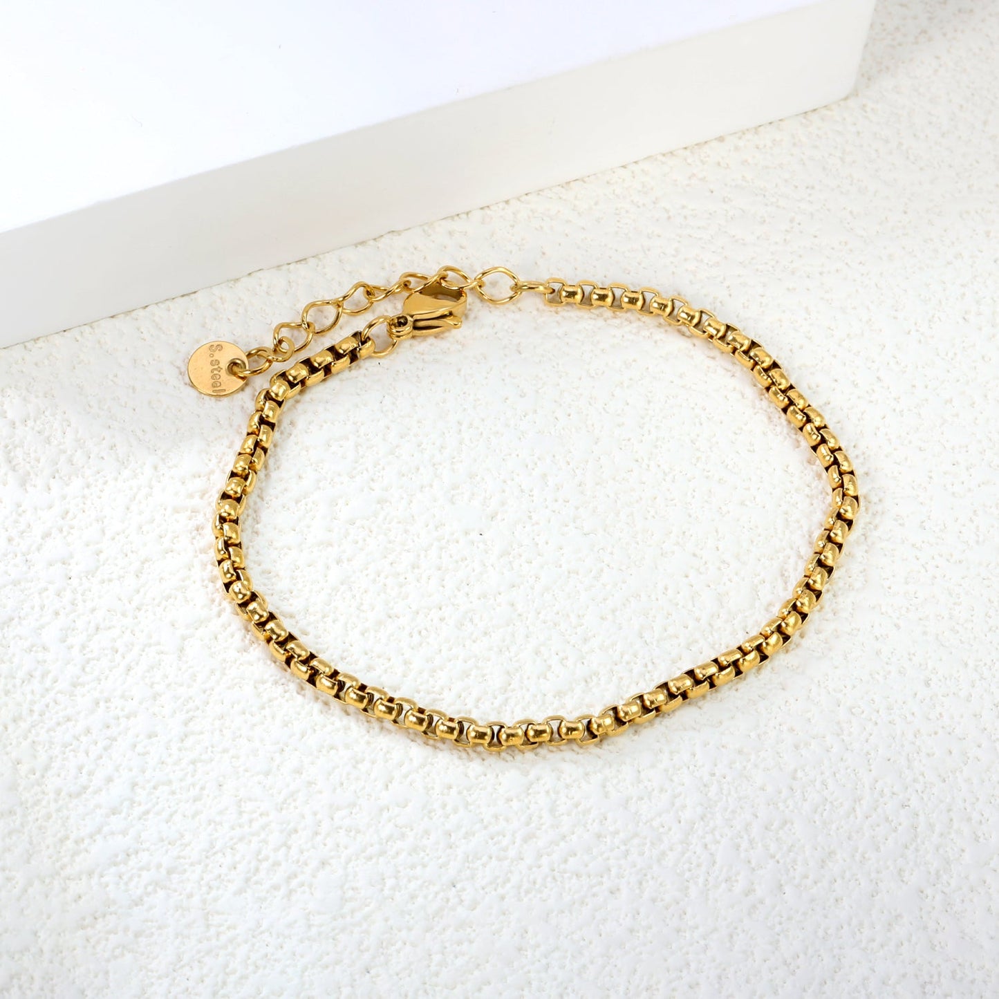 Wide 2mm/3mm Square Pearl Bracelet 18+3cm+6mm Round Tail Plaque Gold Color asonjewelry