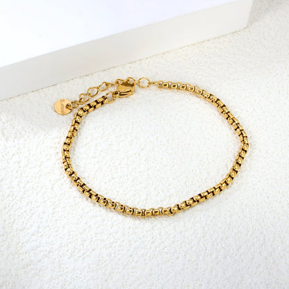 Wide 2mm/3mm Square Pearl Bracelet 18+3cm+6mm Round Tail Plaque Gold Color asonjewelry