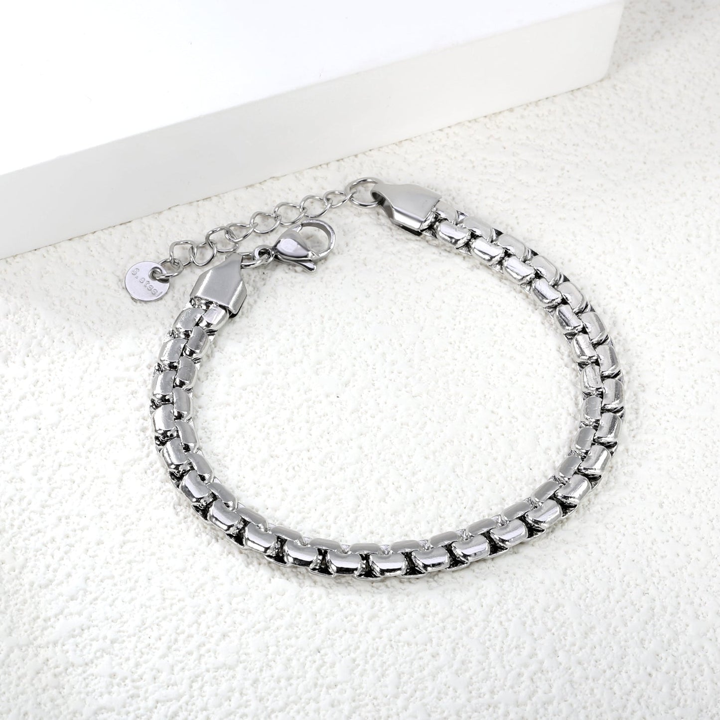 W 6mm*Thick 2.6mm Flattened Pearls Bracelet 18+3cm+6mm Round Tail Plate Steel / Gold asonjewelry