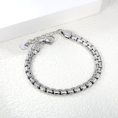 W 6mm*Thick 2.6mm Flattened Pearls Bracelet 18+3cm+6mm Round Tail Plate Steel / Gold asonjewelry